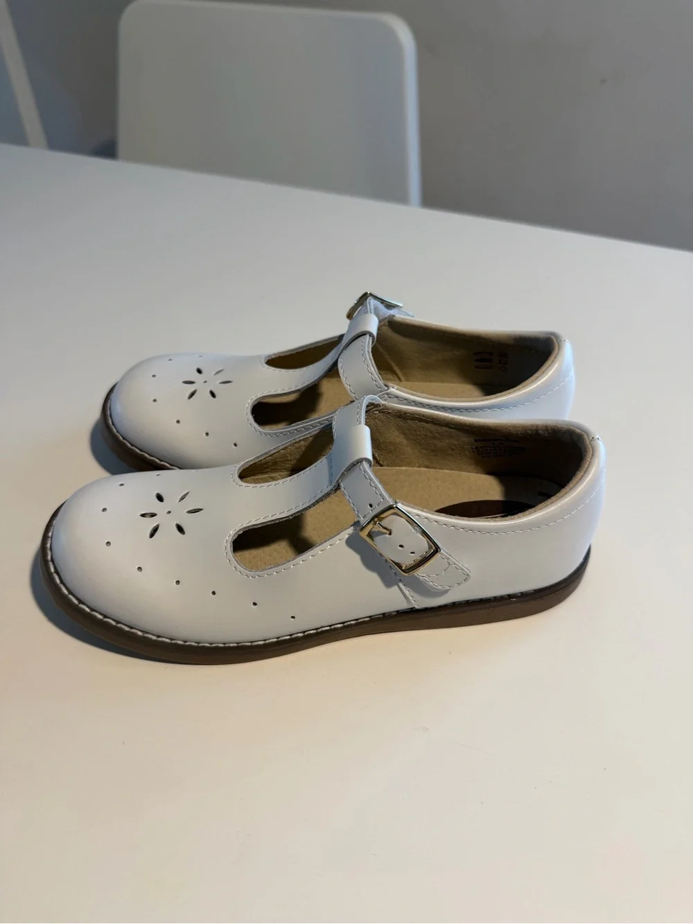 Brand New without box, Girls FootMates White Mary Jane with Gold Buckle Y1